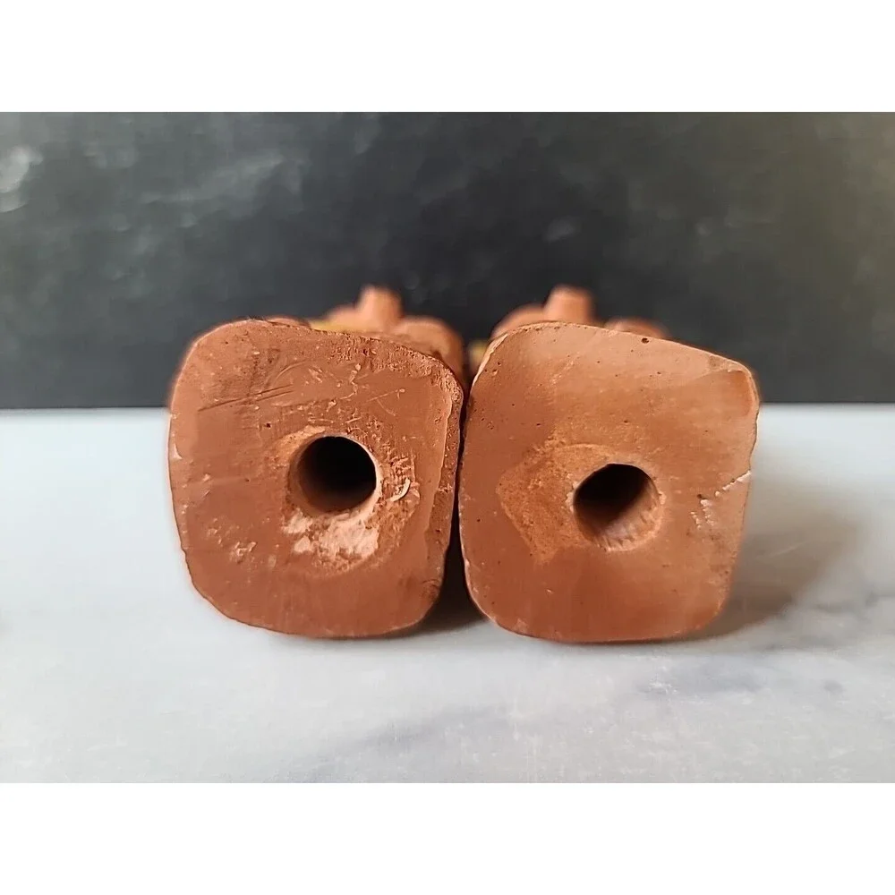 Vintage Clay Totem Style Salt And Pepper Shakers, READ